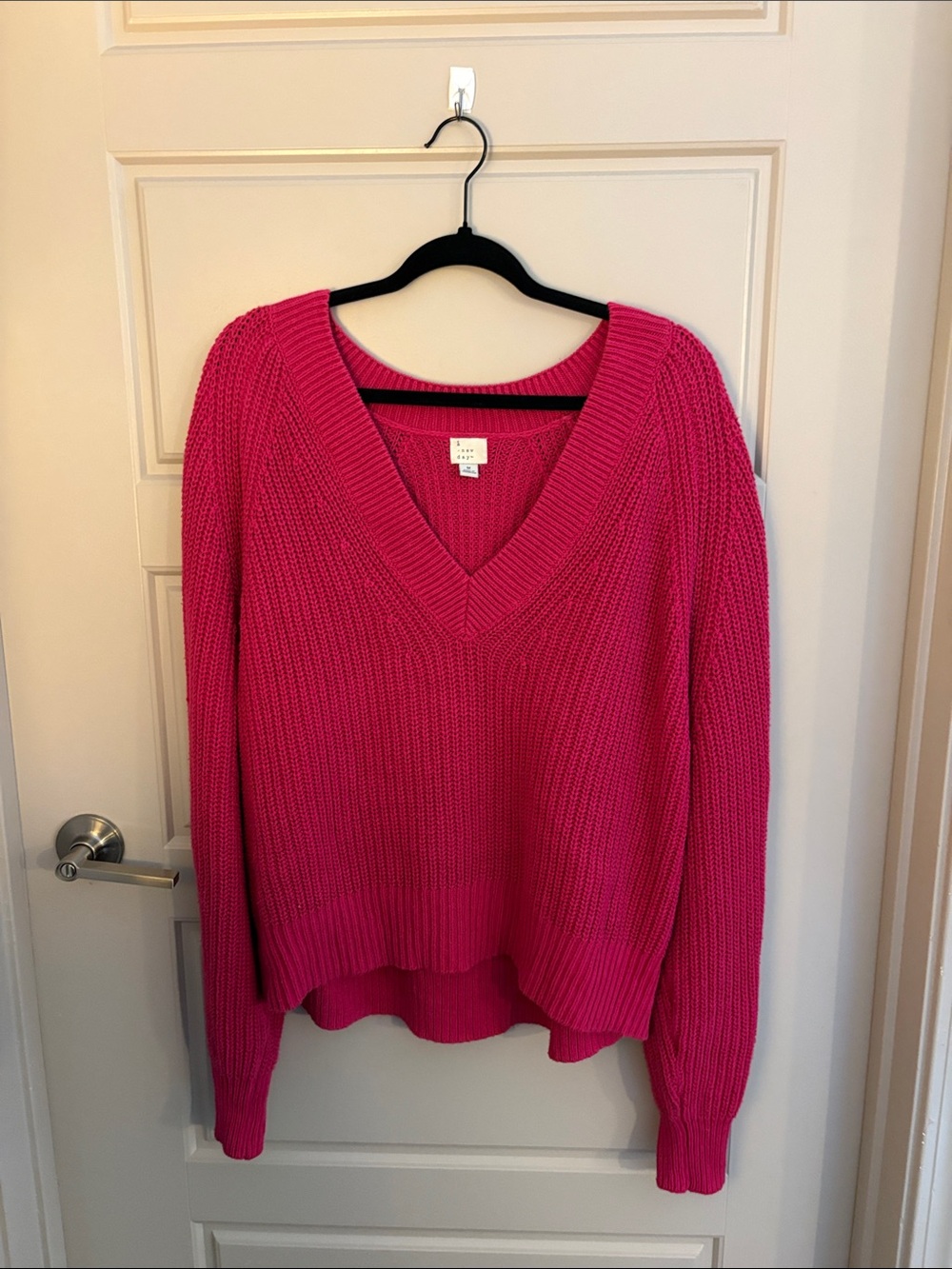Target Oversized Hot Pink V-Neck Ribbed Knit Sweater